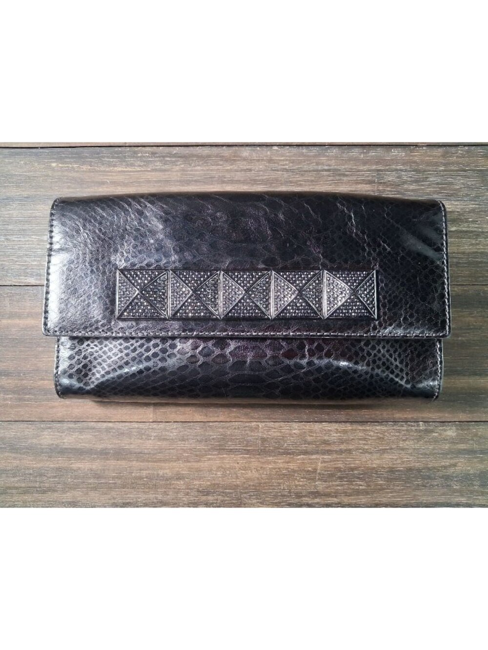 Michael Kors Python Embossed LEather Clutch Purse Flag Studded Evening No Strap